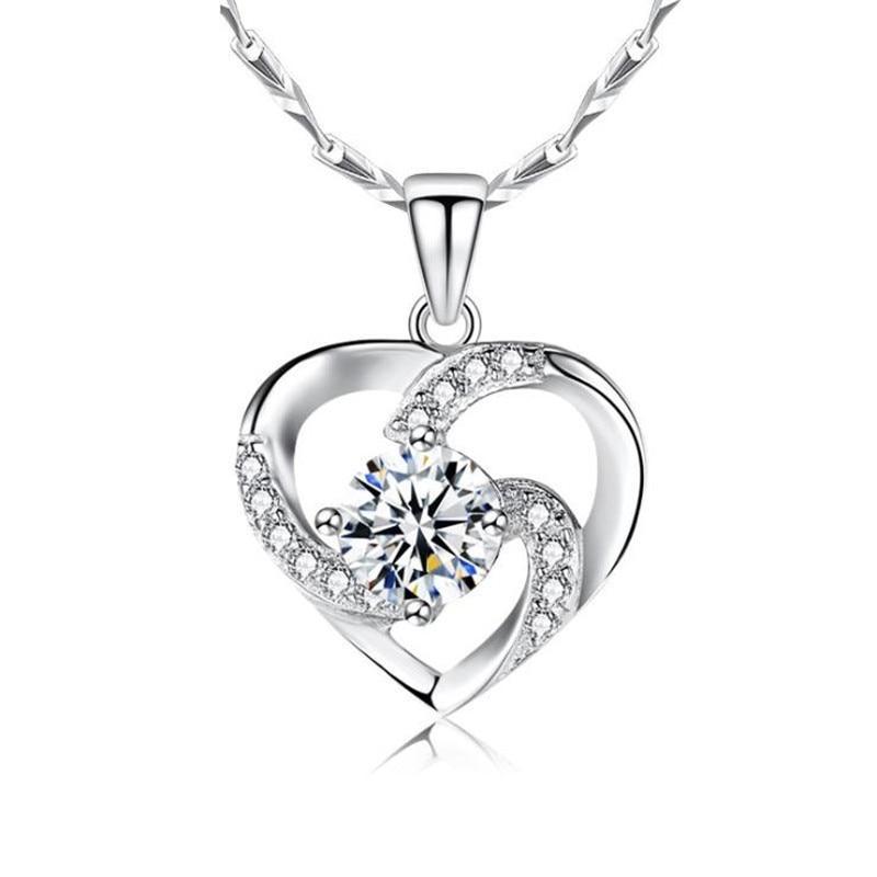 New Luxury Crystal CZ Heart Pendant Choker Necklace 925 Sterling Silver Chain Necklaces For Women In Wedding Jewelry Style