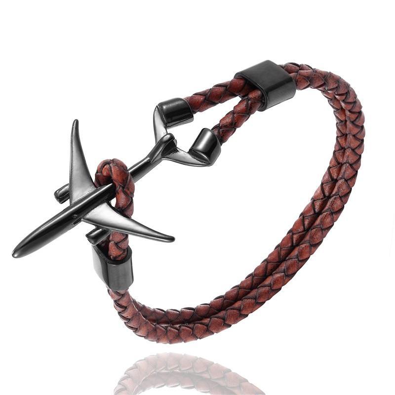 Modern Stainless Steel Airplane Anchor Luxury Bracelets For Men And Women Genuine Multi-Layer Leather Elegant Bracelet Freestyle Home Jewelry