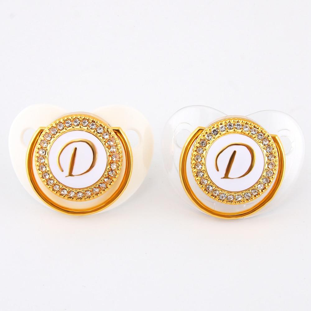 Modern Luxury Diamond Transparent Baby Pacifier Luxury Initials Letter D Bling Pacifier Rhinestone For Baby