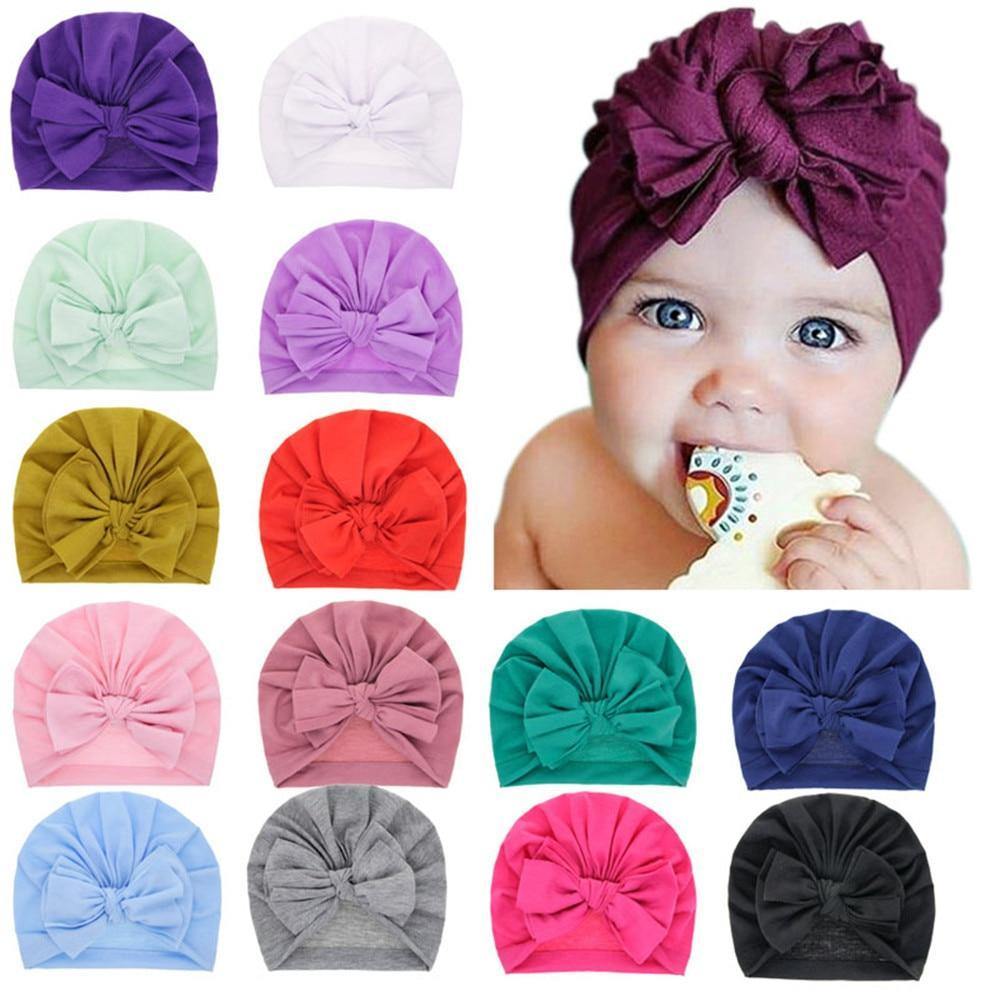 Modern Luxury Baby Girl Lovely Soft Winter Big Bow Turban Bonnet Cotton Caps For Girls Baby