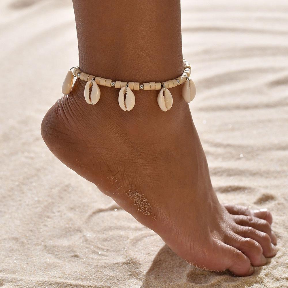 Gold Metal Shell Coconut Tree Female Anklets Barefoot Sandals Foot Summer Double Layers  Foot  Bracelets Leg Jewelry