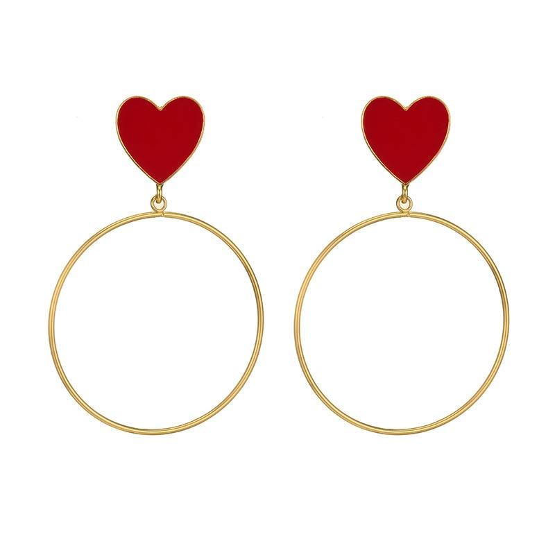 Dainty Red Heart Luxury Pendant Earrings Modern New Minimalist Gold Charm Earring Circle Fashion Street Style Fashion For Woman