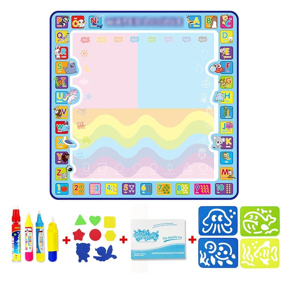 Coolplay 100x100cm Magic Water Drawing Mat Doodle Mat & 4 Drawing Pens & 1 Stamps Set Painting Board Educational Toys for Kids