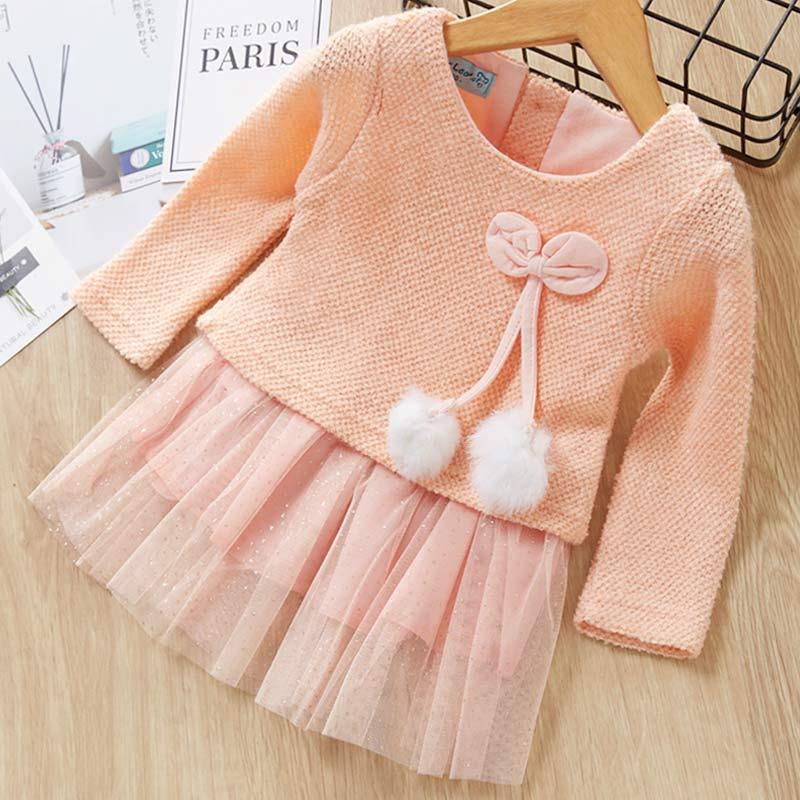 Toddler   Cute Dress With Fluffy Ball Unique Design Perfect Gift For Baby Girls