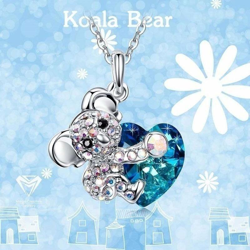 Cute Blue Heart Bear Necklace for Women and  Girls In Fashion Crystal Cartoon Animal Statement Necklace Children Jewelry Design