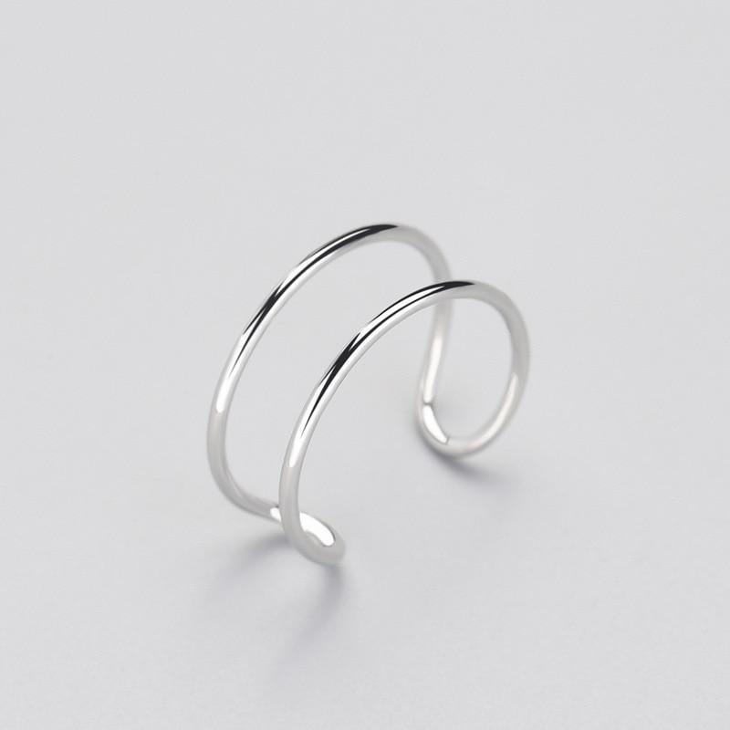 Geometric Double line Adjustable Ring Genuine 925 Sterling Silver Trendy Fine Jewelry For Charm Women