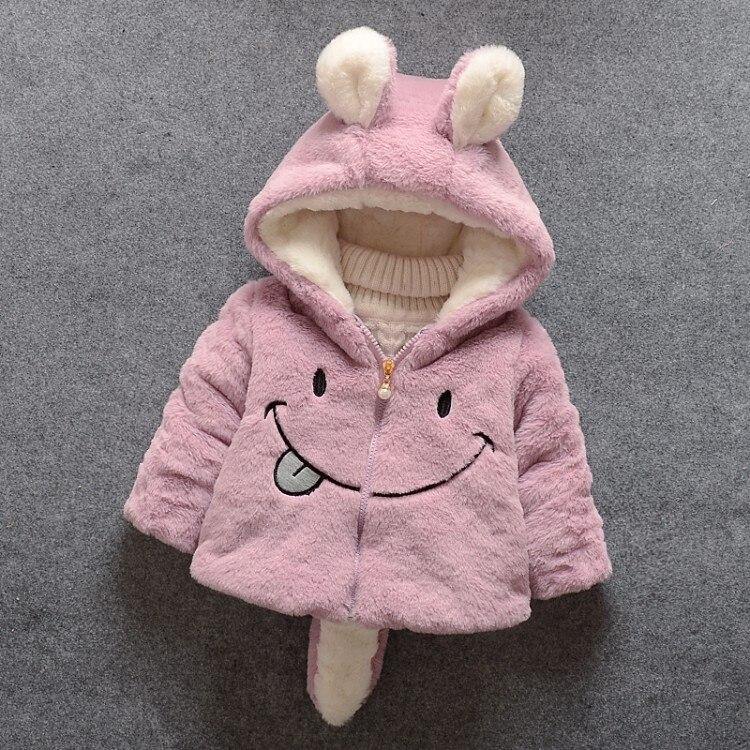 Baby Girl Einter Jacket Girl Cute Rabbit HoodedJacket Children's Wool Sweater Plus Thick Warm Plush For Kids