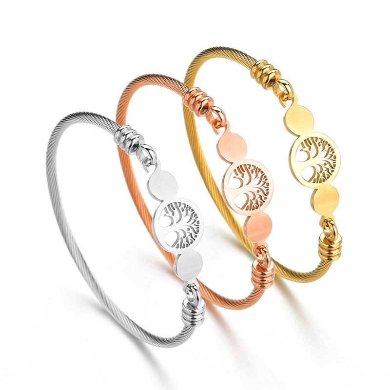 New Modern Luxury Charm Elegant Hollow Tree Of Life Bracelets Amazing Stainless Steel Gold Cuff Bangles For Women