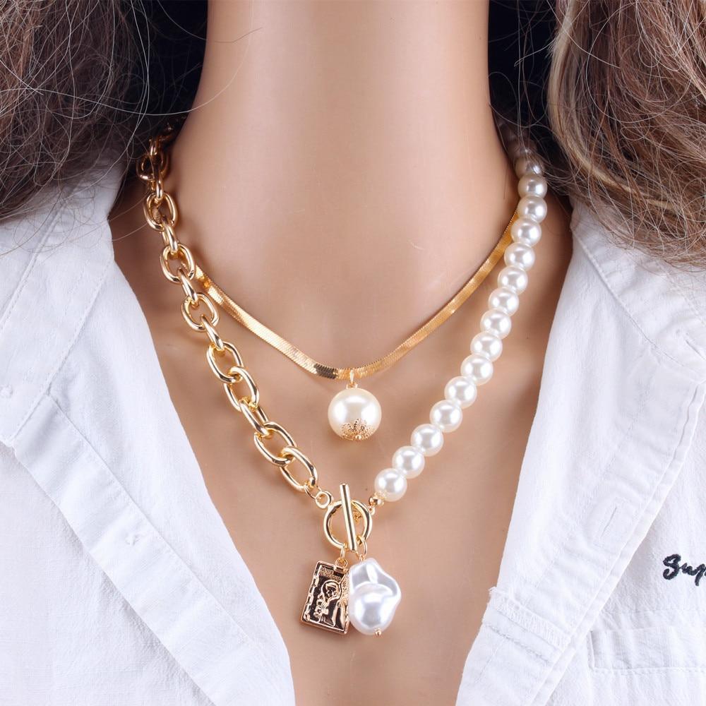 Modern NEw Combination of Chain Stainless Steel Chain and Pearls In One Necklace Geometric Pendants For Women Excellent New Design In Trendy Style