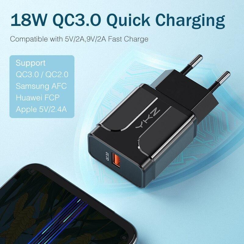 Mobile Phone Charger Quick Charge QC 3.0 4.0 18W Fast Charging Plug Adapter Wall USB Charger