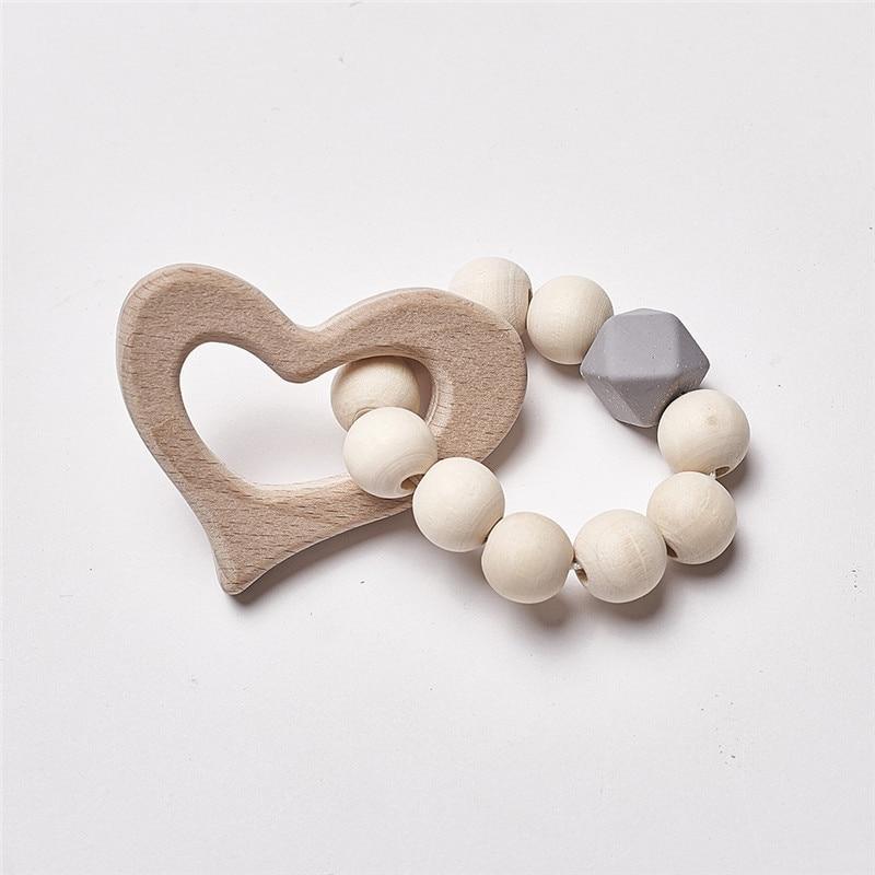 Modern Baby Silicone Wooden  Nursing Bracelets Wood Teether Silicone Beads Teething Wood Rattles Toys for Baby