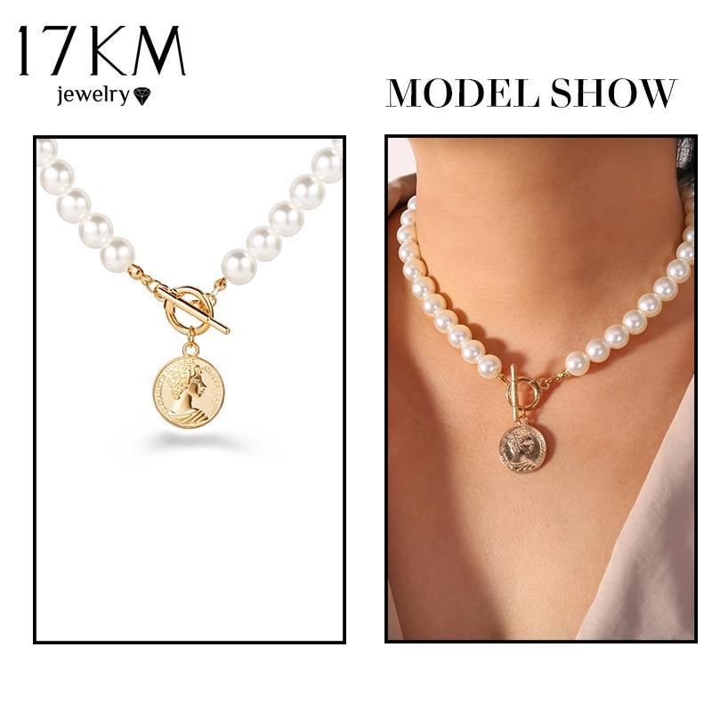 Bohemian Gold Necklaces For Women Multilayer Fashion Pearl Pendants Necklace Portrait Chokers Trendy New Jewelry Gift