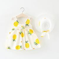 Summer Girl Kids Sleeveless Print Floral Birthday Party Princess Dress With Hat In Modern NEw Elegant Design For Girls Kids 6-24Months