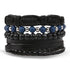 Vintage Black Bead Bracelets For Men Fashion Hollow Triangle Leather Bracelet & Bangles Multilayer Wide Wrap Jewelry For Men and Women