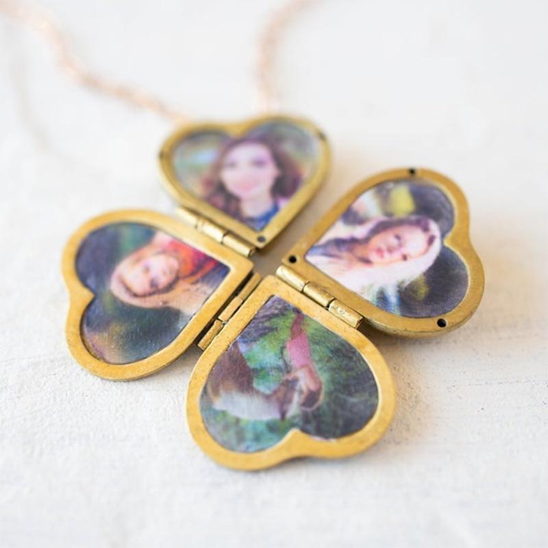 Vintage Heart Shaped 4-layer Photo Locket Necklace Pendant Statement Necklace Wedding Anniversary  Gift