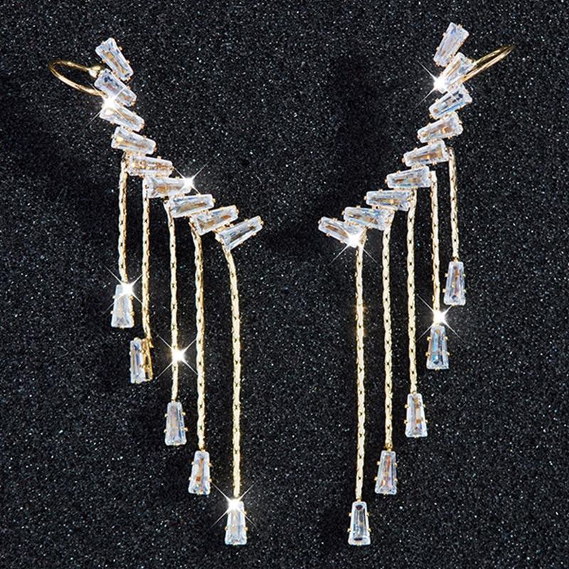 Luxury Elegant Crytal Angel wings Rhinestone Hanging Dangle Exaggerated Fashion Stud Earrings With Elegant Anti-allergy Design For Ladies and Women In New Trend Popular Style