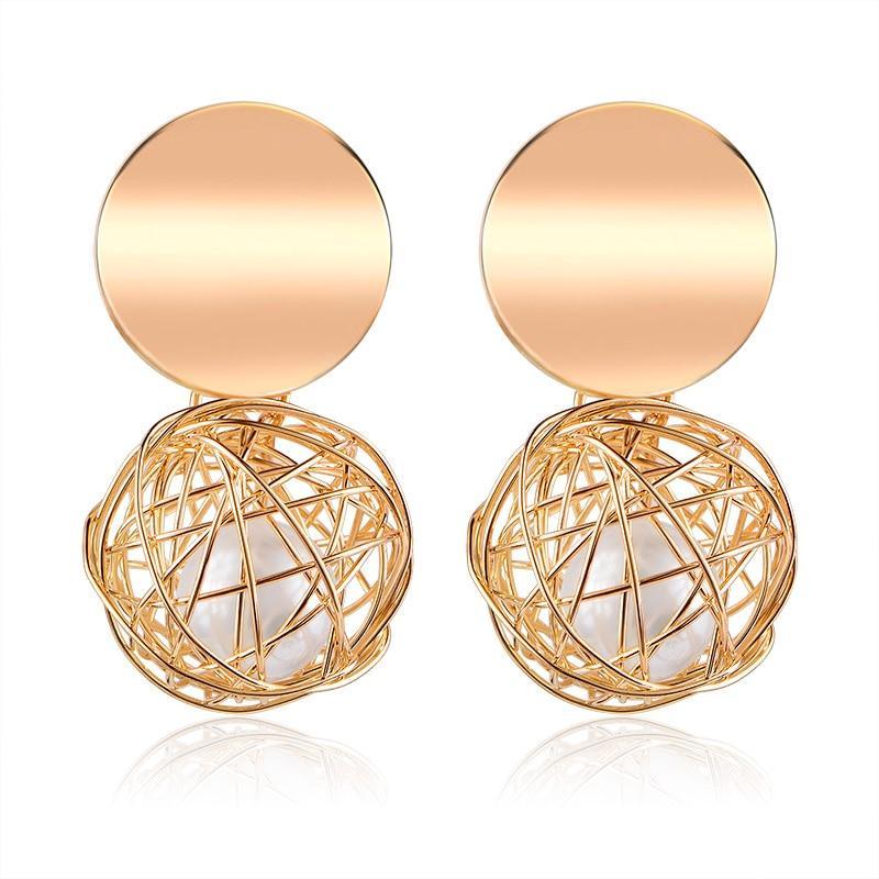 New Modern Korean Statement Round Luxury Earrings For Women Perfect Geometric Elegant Gold Shell Fluff Dangle Drop Earrings