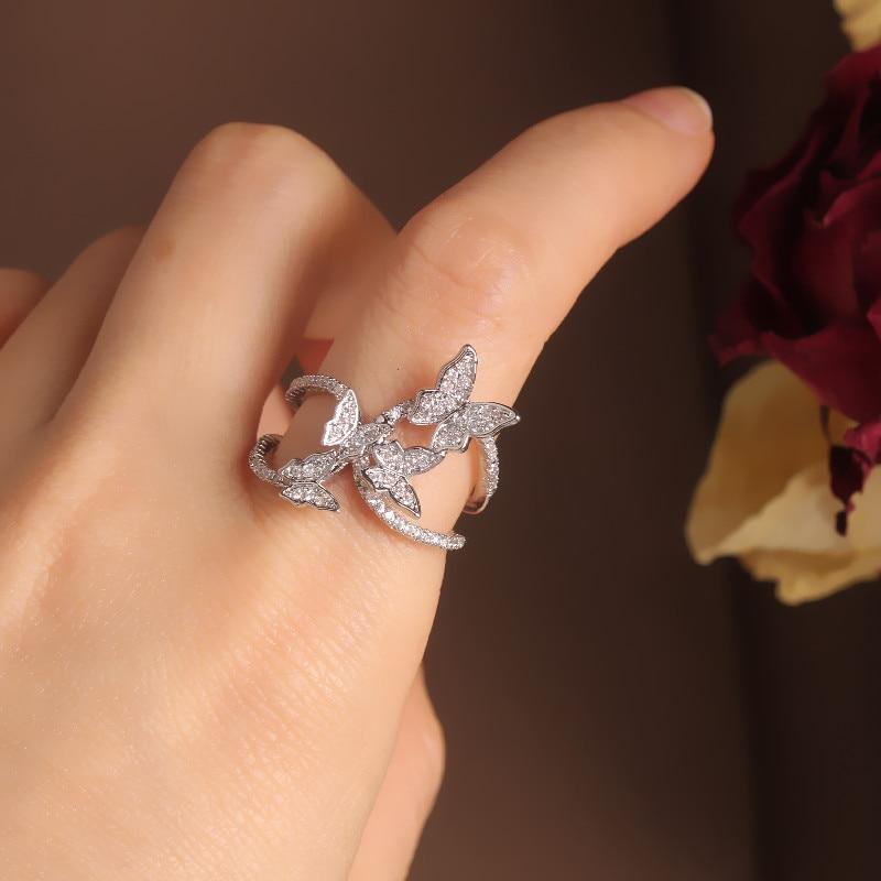 New Design Fashion Jewelry Opening High-Grade  Zircon Butterfly Ring Luxury Shiny Cocktail Party Ring For Women