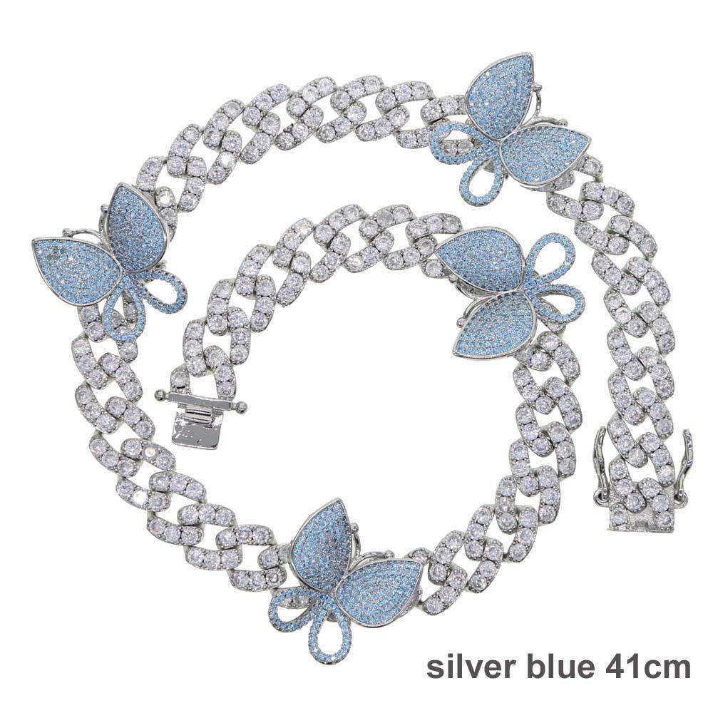 Luxury Elegant Miami Cuban Link Chain Butterfly Charm Choker Necklace Bling In Hip Hop Jewelry Style For Men and Women