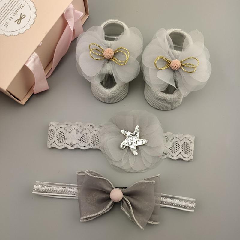 Flower Baby Girl Headband Socks Set Shoes With  Crown Bows Newborn Headbands For Girls Turban Baby Hair Accessories