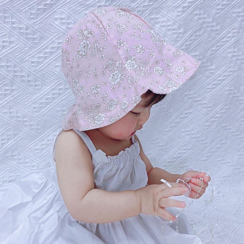 Modern Baby Girls Sun Hat Cotton Baby Hat Kids Child Cap Bowknot Flower Print Bucket Hat Double Sided