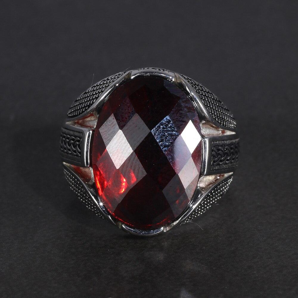 Luxury Epic Popular Real Pure 925 Sterling Silver Rings With Red Color Zircon Diamond Stone Wedding Rings For Men