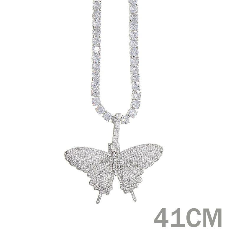 Luxury Elegant Miami Cuban Link Chain Butterfly Charm Choker Necklace Bling In Hip Hop Jewelry Style For Men and Women