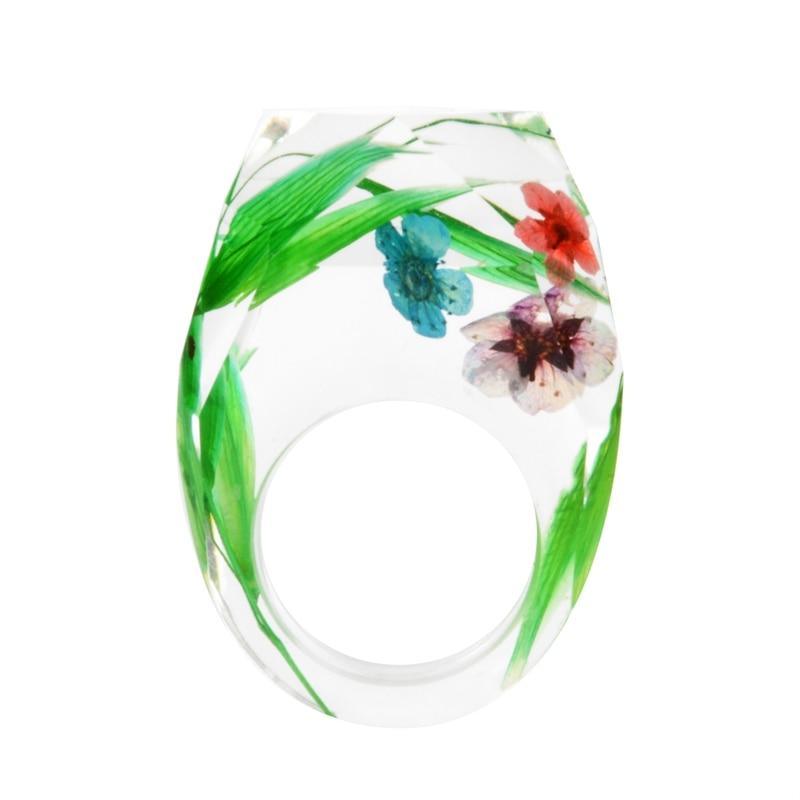 Elegant Luxury Magical Transparent Forest Epic Handmade Stylish Dried Flower Special Resin Ring Colorful Ink Pattern Scenery for Women