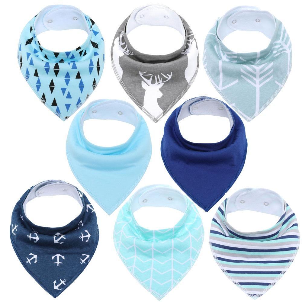 8PCS/SET Comfortable Colorful 100% Organic Cotton Adjustable Snaps Bandana Saliva Bibs For Baby Boys & Girls Kids