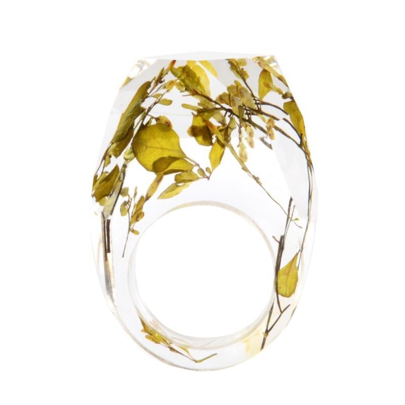 Elegant Luxury Magical Transparent Forest Epic Handmade Stylish Dried Flower Special Resin Ring Colorful Ink Pattern Scenery for Women