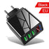 3 Ports Black USB Charger EU US Plug LED Display 3.1A Fast Charging Smart Mobile Phone Charger