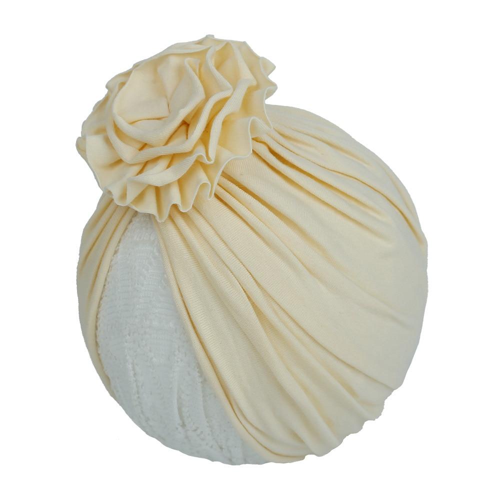 Handmade Pleated Flower Babies' Knitted Cotton Cloth Turban For Baby Girls In Elegant Style