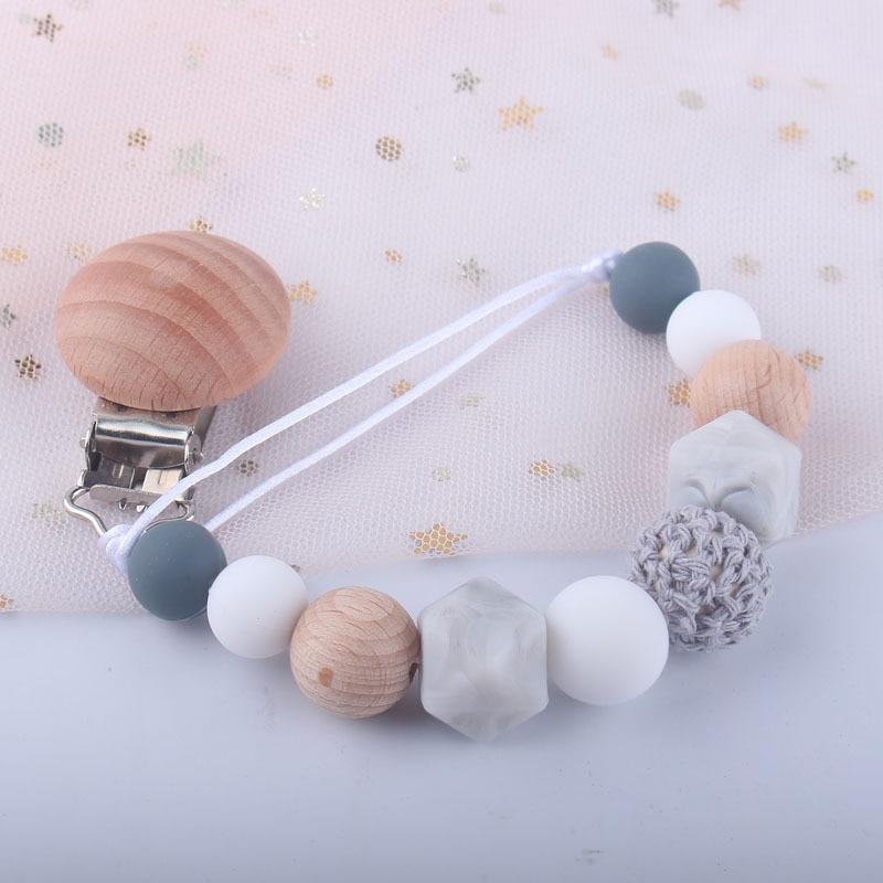 Modern Handmade Chain Wooden Holder For Pacifier Clips Leash Strap Nipple Holder For Infant Feeding For Baby