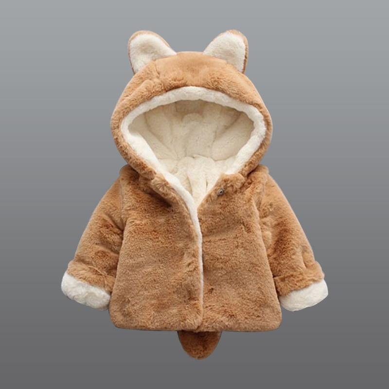 Baby Girl Einter Jacket Girl Cute Rabbit HoodedJacket Children's Wool Sweater Plus Thick Warm Plush For Kids