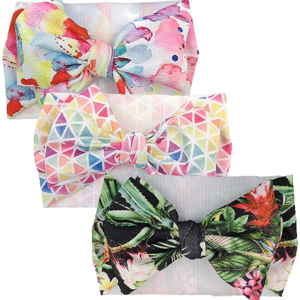 Handmade Luxury 3PCS Baby Accessories Turban Baby Girl Headbands Printed Big Bows Fabric Bow Infant Headwraps bow For Kids