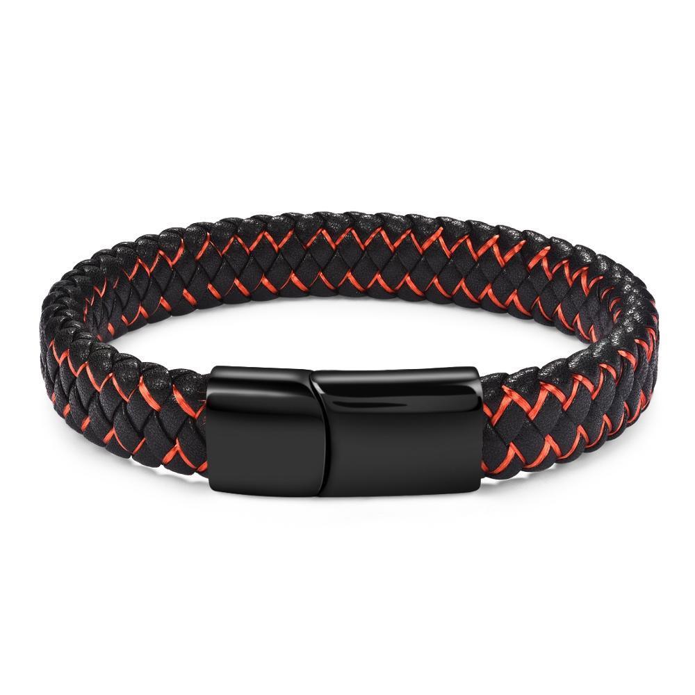 Handmade Luxury Modern Leather Black Blue Braided Leather Bracelet for Men Stainless Steel Design