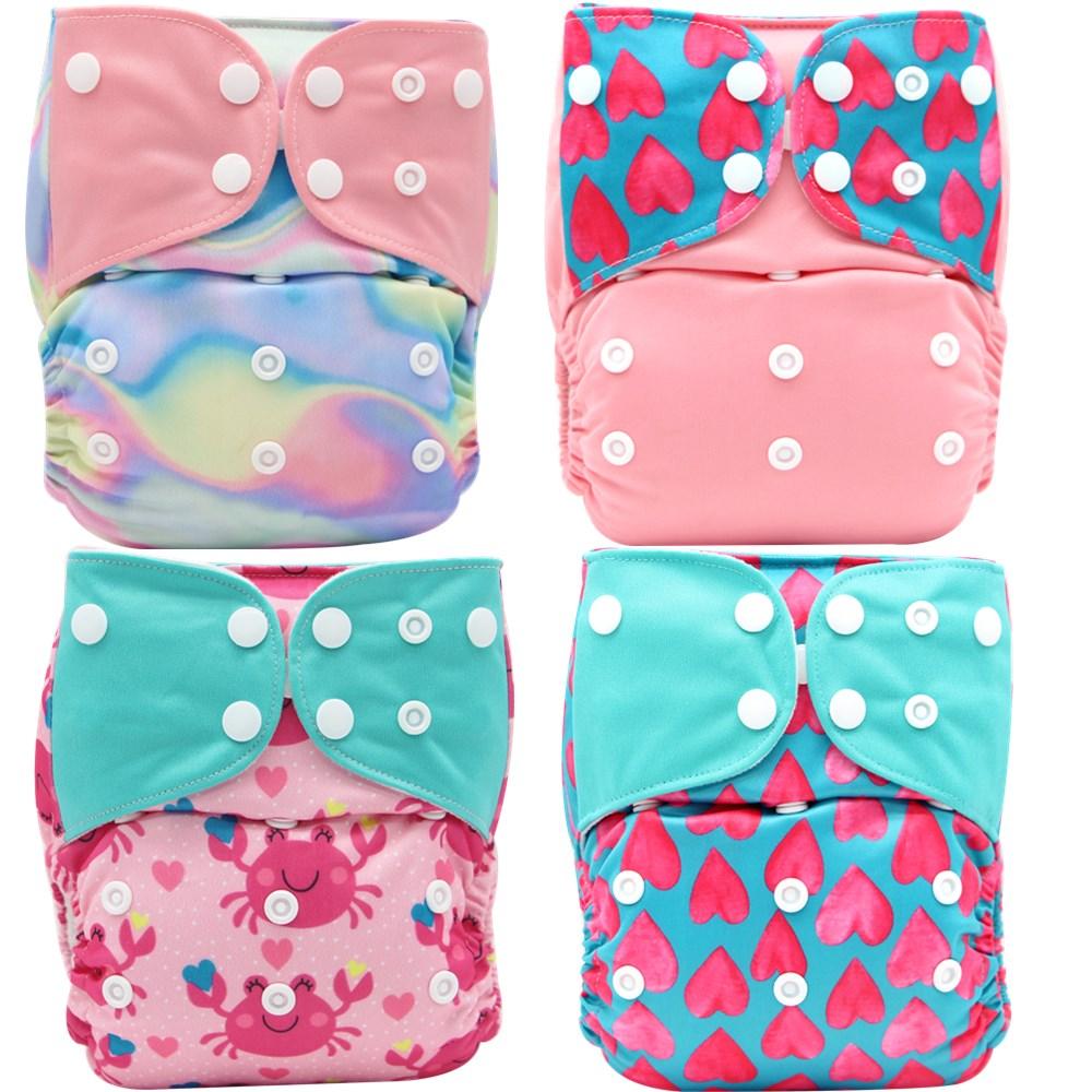 4PCS Set Diaper Cover Washable Diaper Eco-friendly Ecological Adjustable Baby Nappy Reusable Cloth Diapers In Printed Design For Baby and Kids