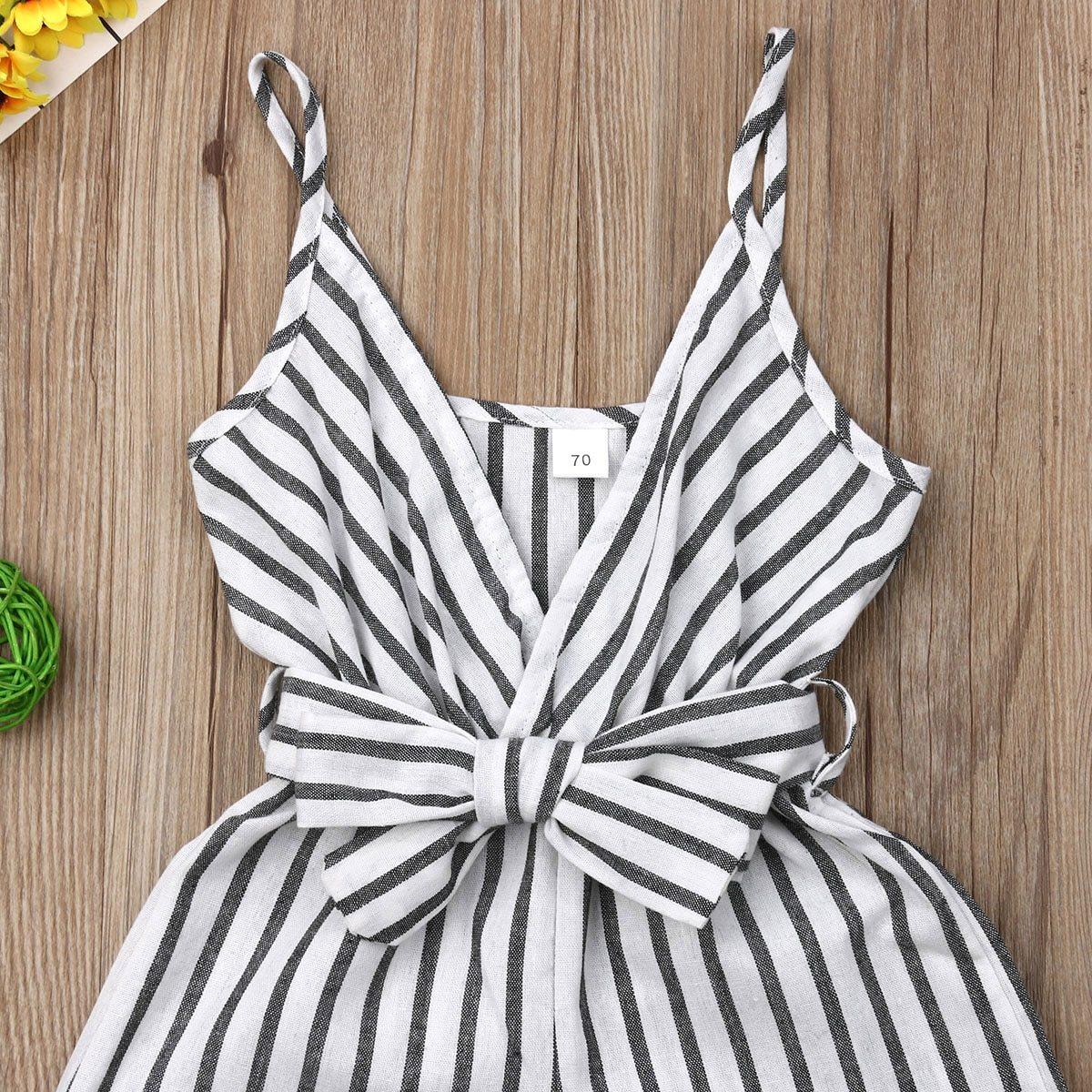 Modern Elen+gant Newborn Baby Girl Clothes Sleeveless Striped Bowknot Strap Romper Jumpsuit One-Piece Outfit For Girls