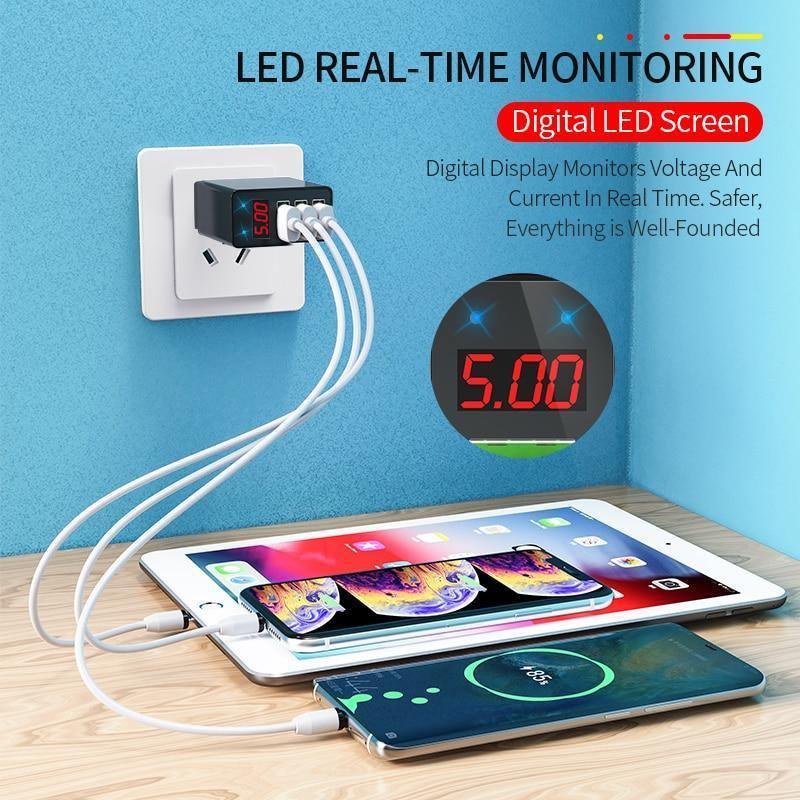 Modern Black White Quick Charge 3.0 USB Charger 5V 3A Digital Display Fast Charging Wall Phone Charger