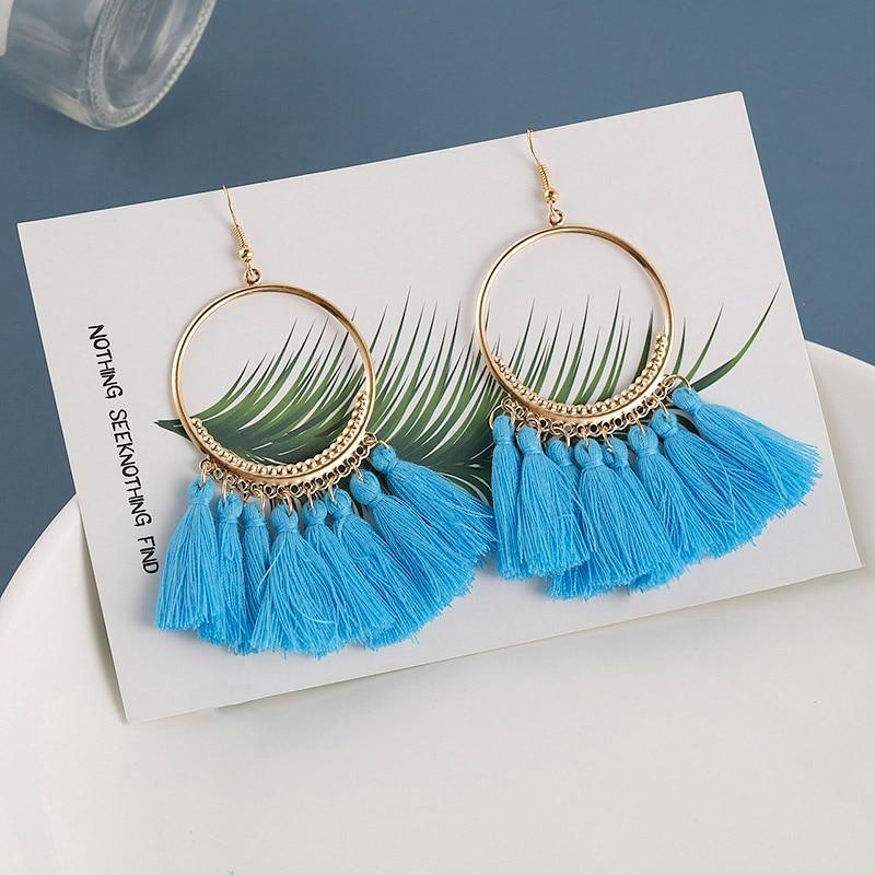 Tassel Modern Epic Retro  Bohemian Tassel Earrings for Women In  Cotton Silk Fabric Long Fringe Drop Dangle Earrings Design