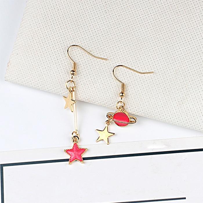 New Modern Fashion Blue Space Universe Elegant Moon Star Luxury Earrings For Women Perfect Gold Color Universe Planet Circle Asymmetry Trendy Long Earrings