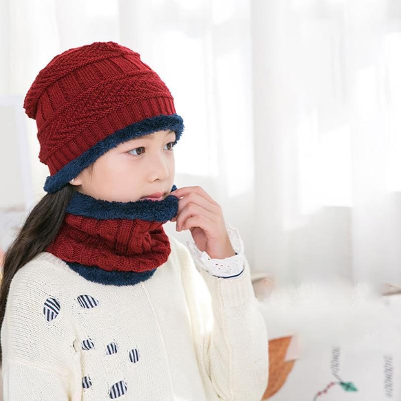 Knitted Baby Hats  Cap and Scarf Turban Beanie Cotton Warm Wool Fur Caps Soft Hat For Childern Girl And Boys