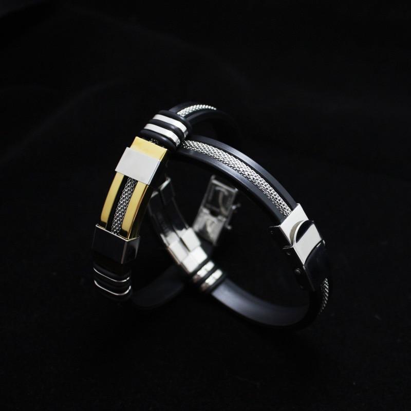 Stainless Steel Silicone Bracelet Men Jewelry Wrist Band Punk Style New Design Men Rubber Charm Brecelet