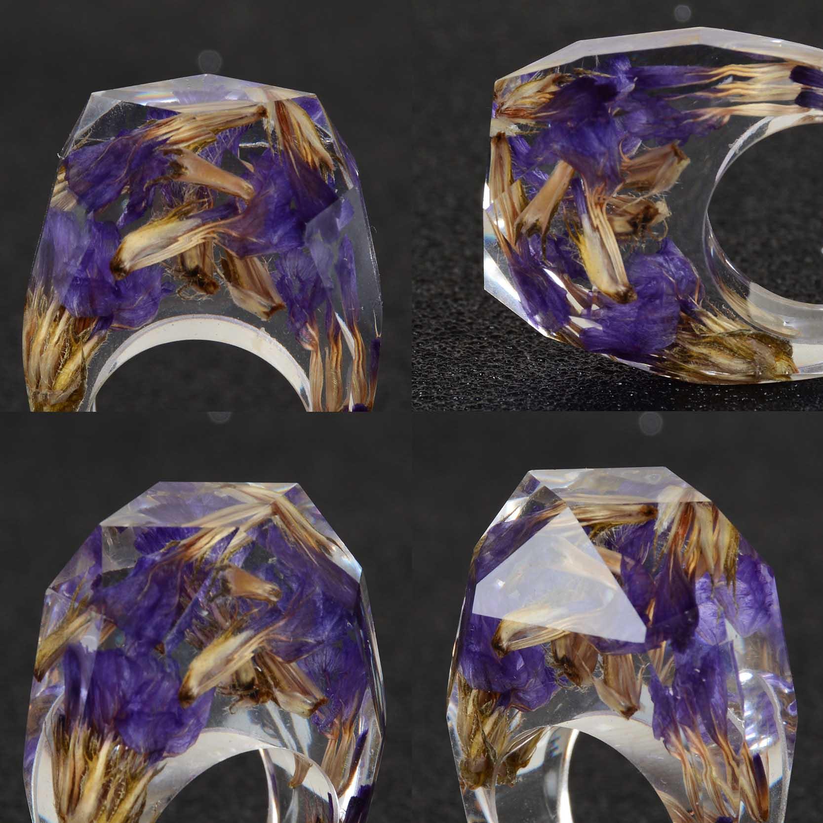 Luxury Handmade Ring With Dried Flowers Gold Foil Paper Inside Resin Ring For Women Engagement Party Wedding Bands Finger Rings Jewelry