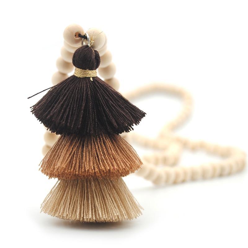 New Modern Bohemian Necklace Luxury Handmade Stones Tassels Elegant Wood Beads Amazing Necklace Long For Women Jewelry Gifts