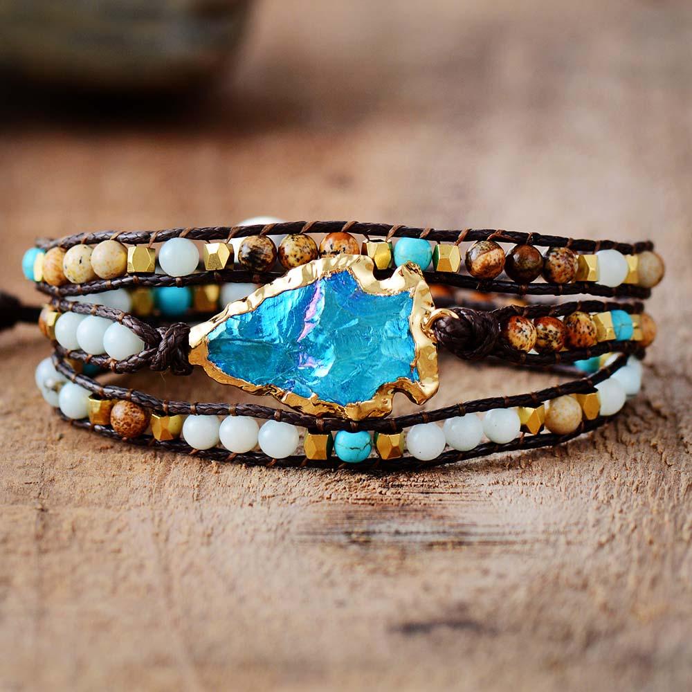 New Modern Wrap Bracelets Amazing Natural Stones Gilded Arrowhead Quartz Charm Friendship Bracelet Boho Bracelet