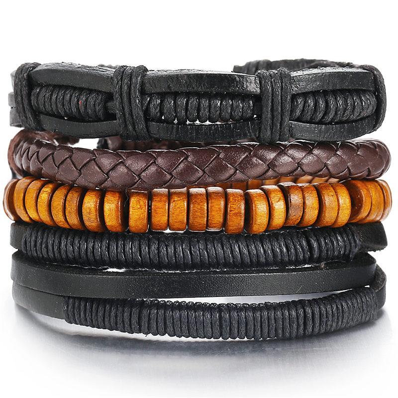 BOHO Tibet Stone Feather Multilayer Leather Bracelet Eye Fish Charms Beads Bracelets For Men Vintage Punk Wrap Wristband Cool Jewelry