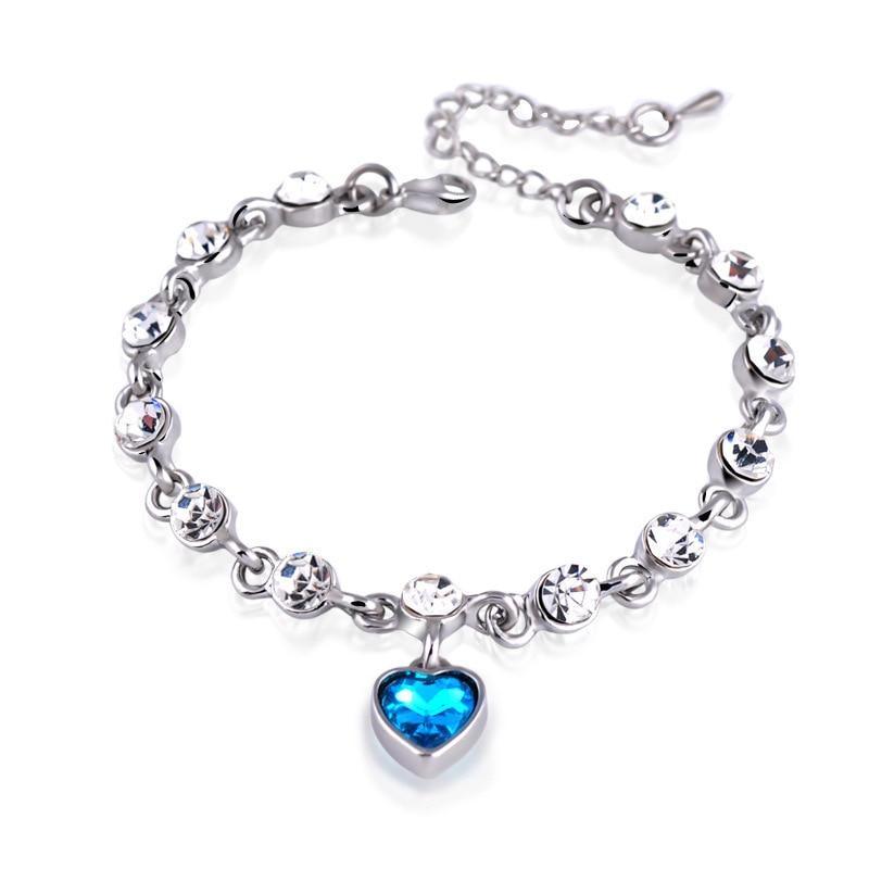 Modern Genuine 925 Sterling Silver Heart Elegant Luxury Bracelets For Women Blue Sapphire Tanzanite Chain Bracelet  Trendy Wedding Gift Fine Jewelry