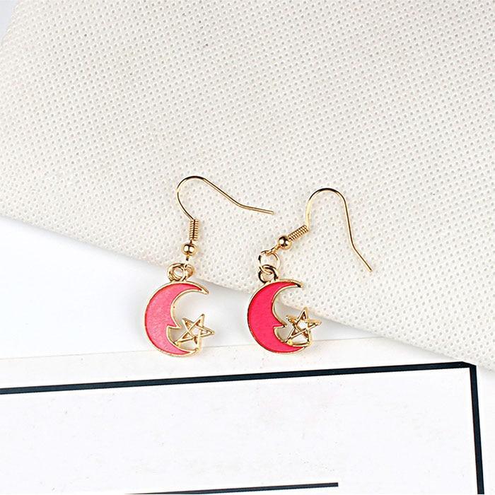 New Modern Fashion Blue Space Universe Elegant Moon Star Luxury Earrings For Women Perfect Gold Color Universe Planet Circle Asymmetry Trendy Long Earrings