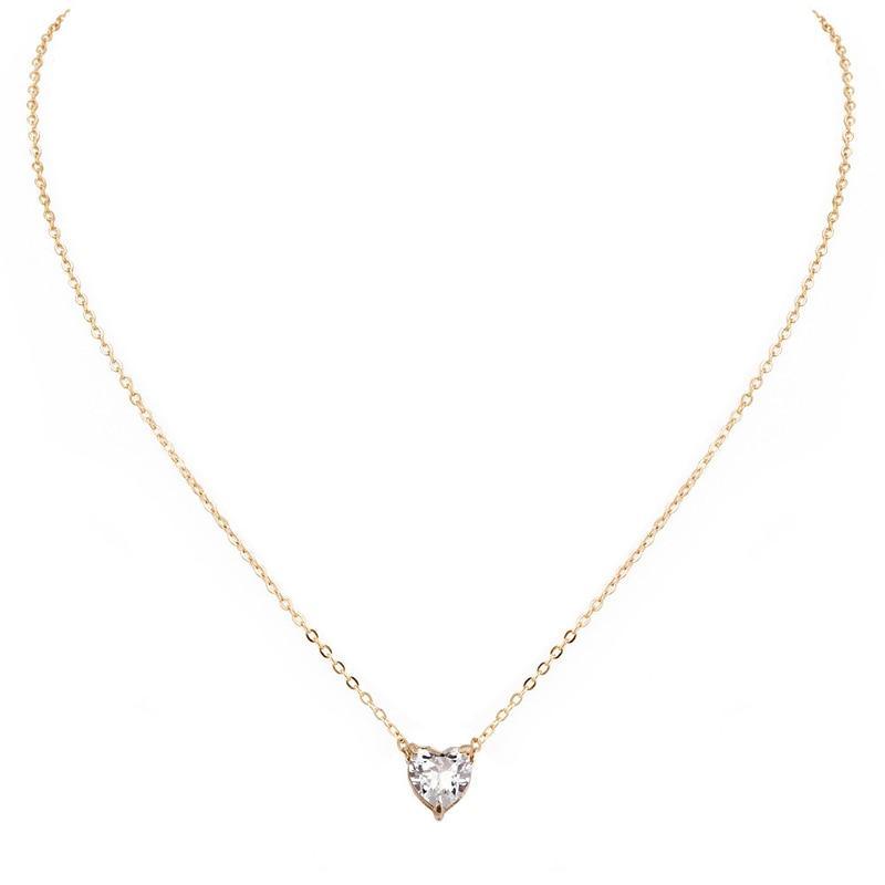 New Female Fashion Crystal Heart Necklace Pendant  Short Gold Chain Necklace  Charm Gifts Girlfriends